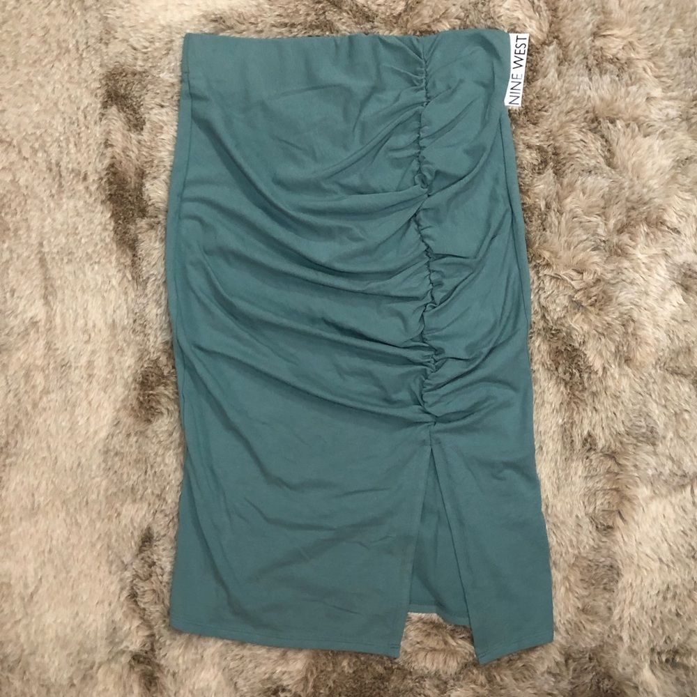 Nine West Teal Ruched Midi Skirt NWT